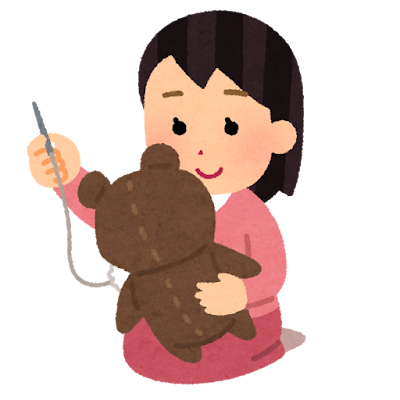 ぬいぐるみを手作りする人のイラスト