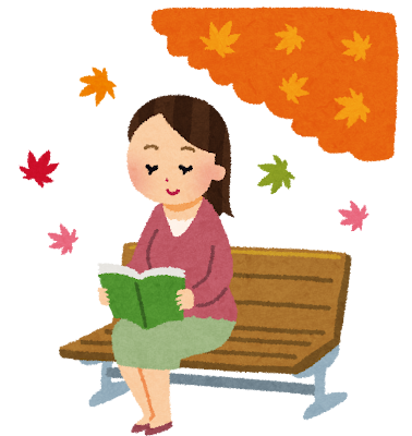 ベンチで本を読む女性のイラスト