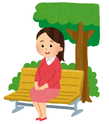 ベンチに座る女性のイラスト