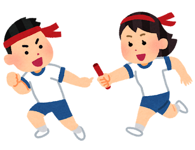 リレーでバトンを渡す人のイラスト