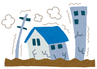 地震で揺れる街のイラスト