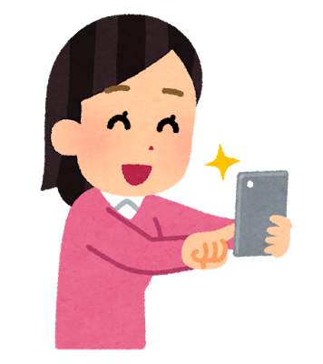 スマートフォンで写真を撮る女性のイラスト