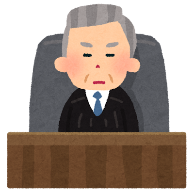 裁判官席に座る裁判長のイラスト