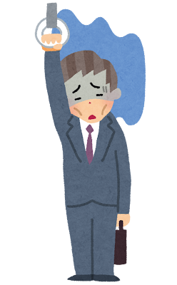 電車で疲れているサラリーマンのイラスト