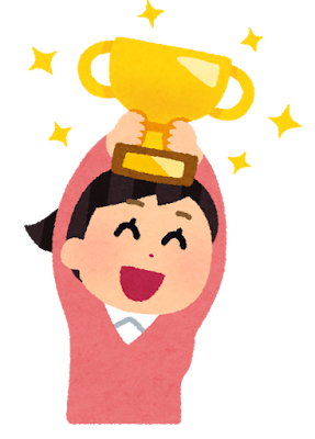 優勝カップを持つ女性のイラスト