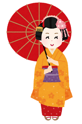 赤い傘をさした舞妓さんのイラスト