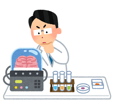 脳の研究をしている科学者のイラスト