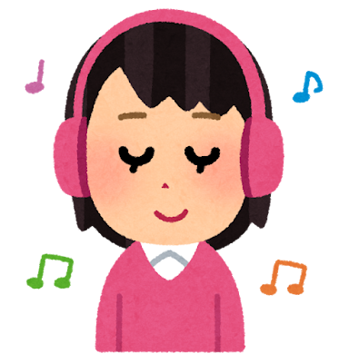ヘッドホンで音楽を聞く女性のイラスト