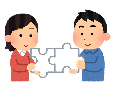 パズルを組み合わせる人たちのイラスト
